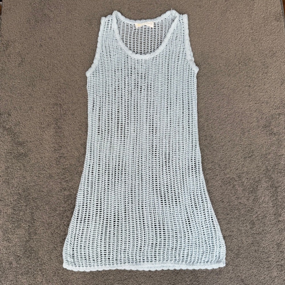 Ocean Drive Light Blue Crochet Knit Sleeveless Mini Dress Cover-Up Womens Medium